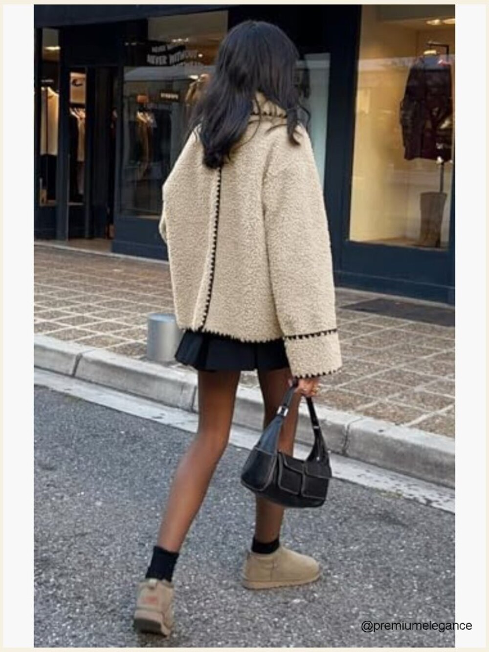 Fuzzy Fleece Embroidered Jacket Notch Lapel Winter Faux Fur Sherpa Coat - Picture 3 of 5